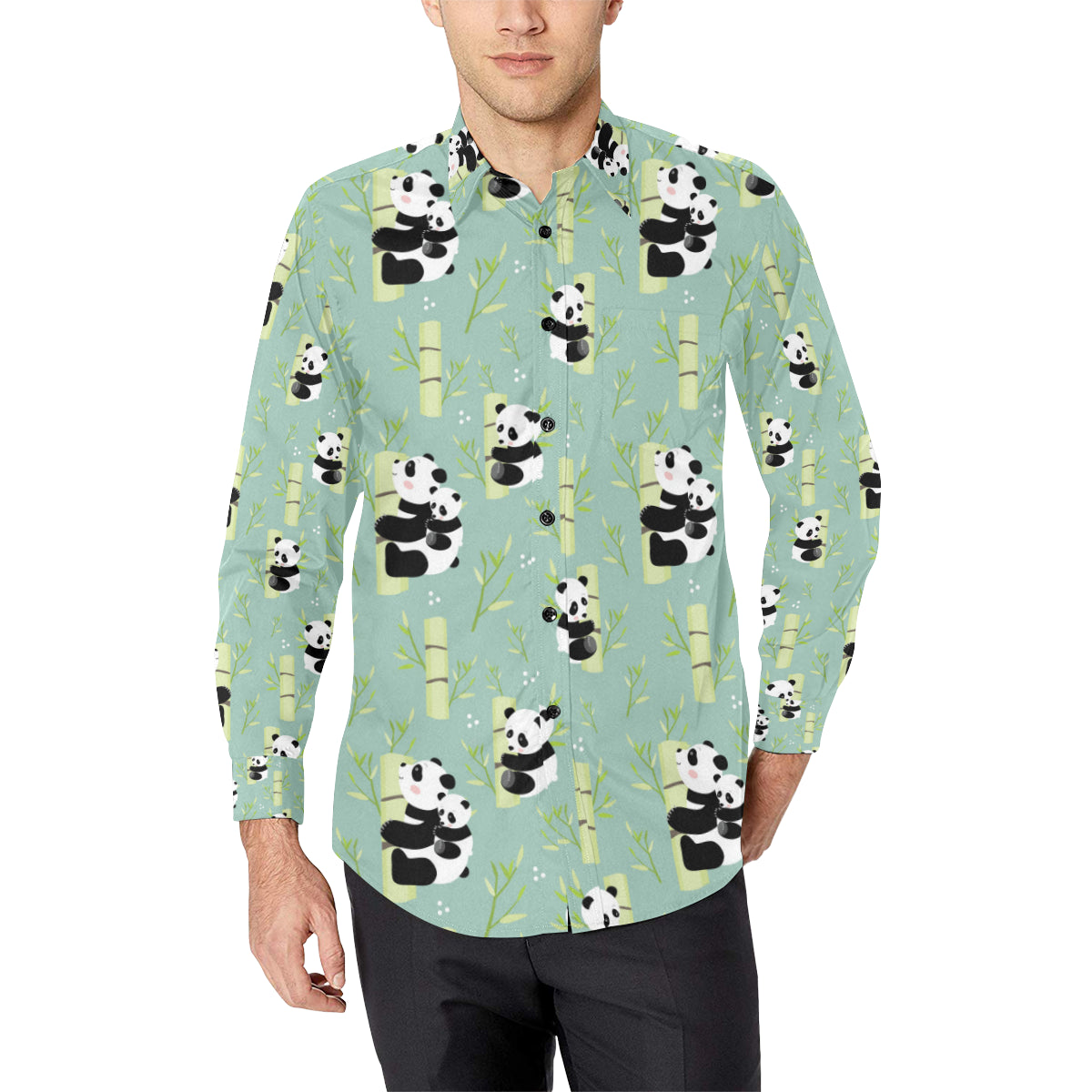 Panda Pattern Print Design A03 Men's Long Sleeve Shirt