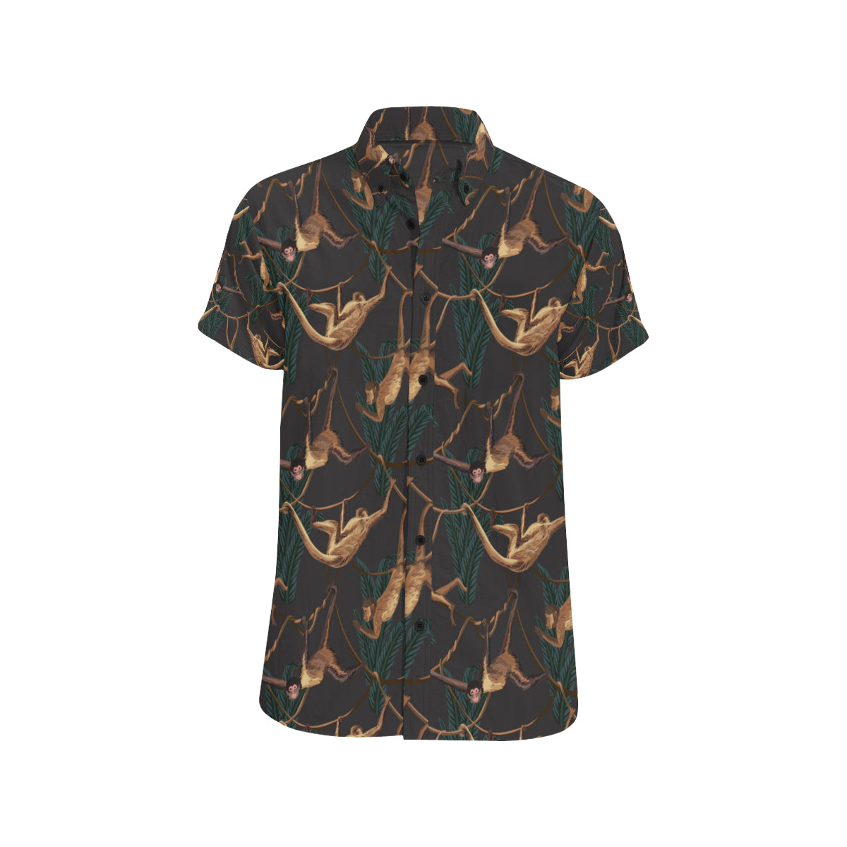Monkey Pattern Print Design 02 Men's Short Sleeve Button Up Shirt
