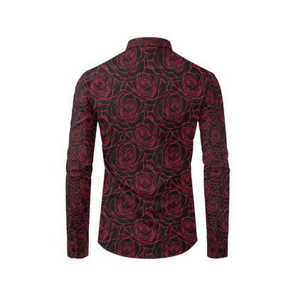 Red Rose Design Print Men's Long Sleeve Shirt