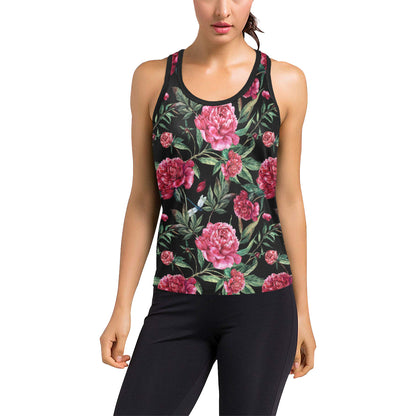 Peony Pattern Print Design PE04 Women's Racerback Tank Top