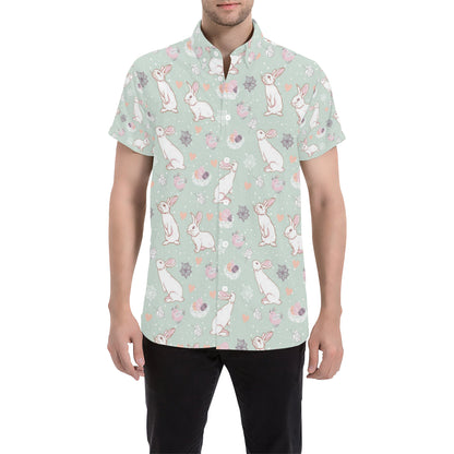Rabbit Pattern Print Design RB011 Men's Short Sleeve Button Up Shirt