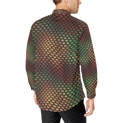 Snake Skin Colorful Print Men's Long Sleeve Shirt