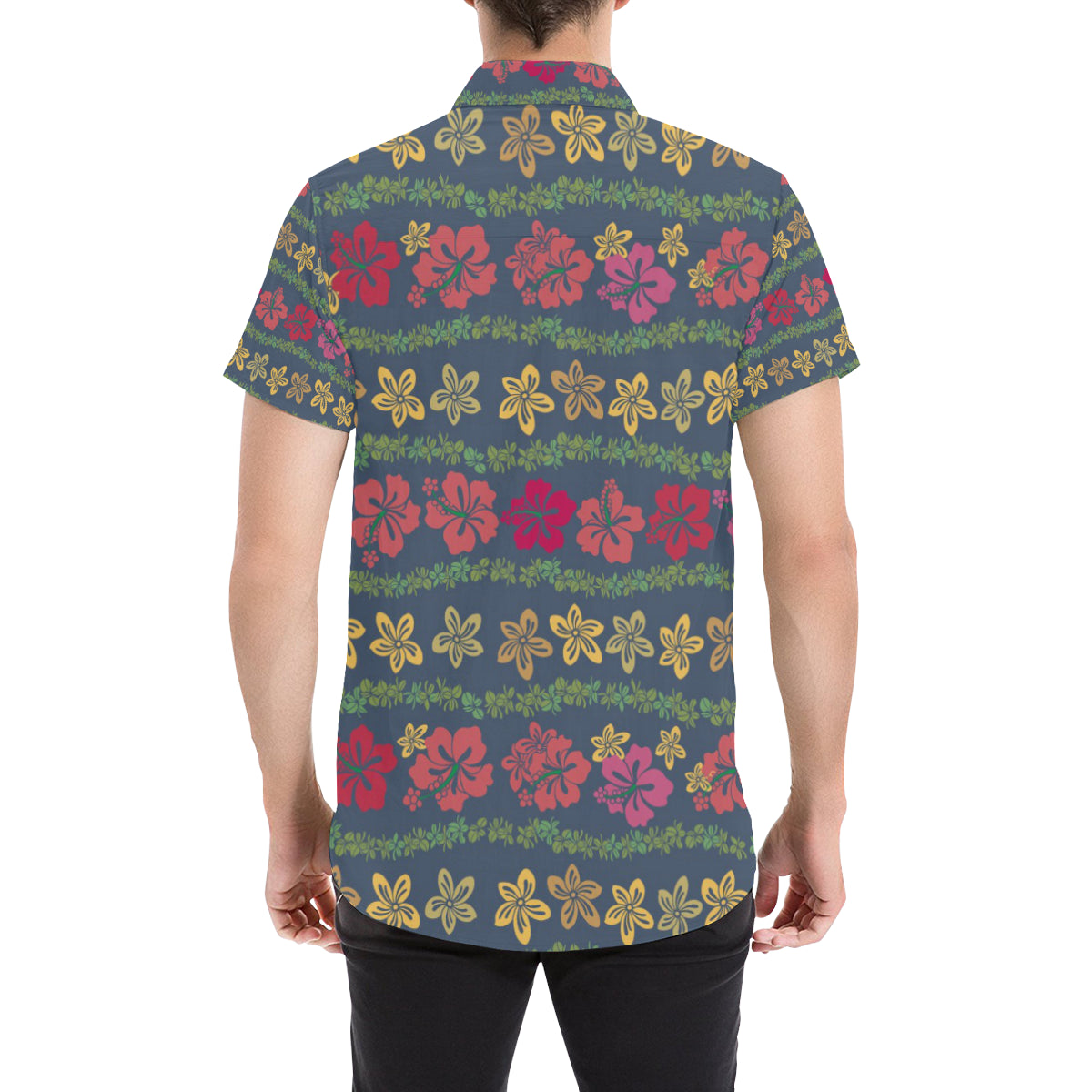 Hawaiian Themed Pattern Print Design H018 Men's Short Sleeve Button Up Shirt