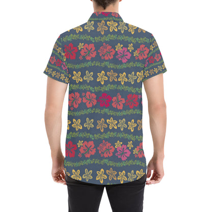 Hawaiian Themed Pattern Print Design H018 Men's Short Sleeve Button Up Shirt