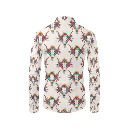 Buffalo Head Pattern Print Design 02 Men's Long Sleeve Shirt