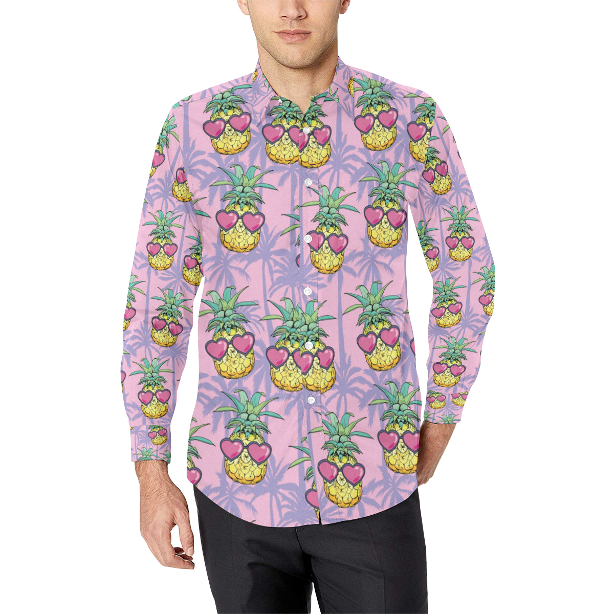 Pineapple Pattern Print Design PP06 Men's Long Sleeve Shirt