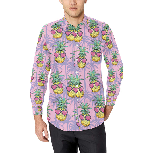 Pineapple Pattern Print Design PP06 Men's Long Sleeve Shirt