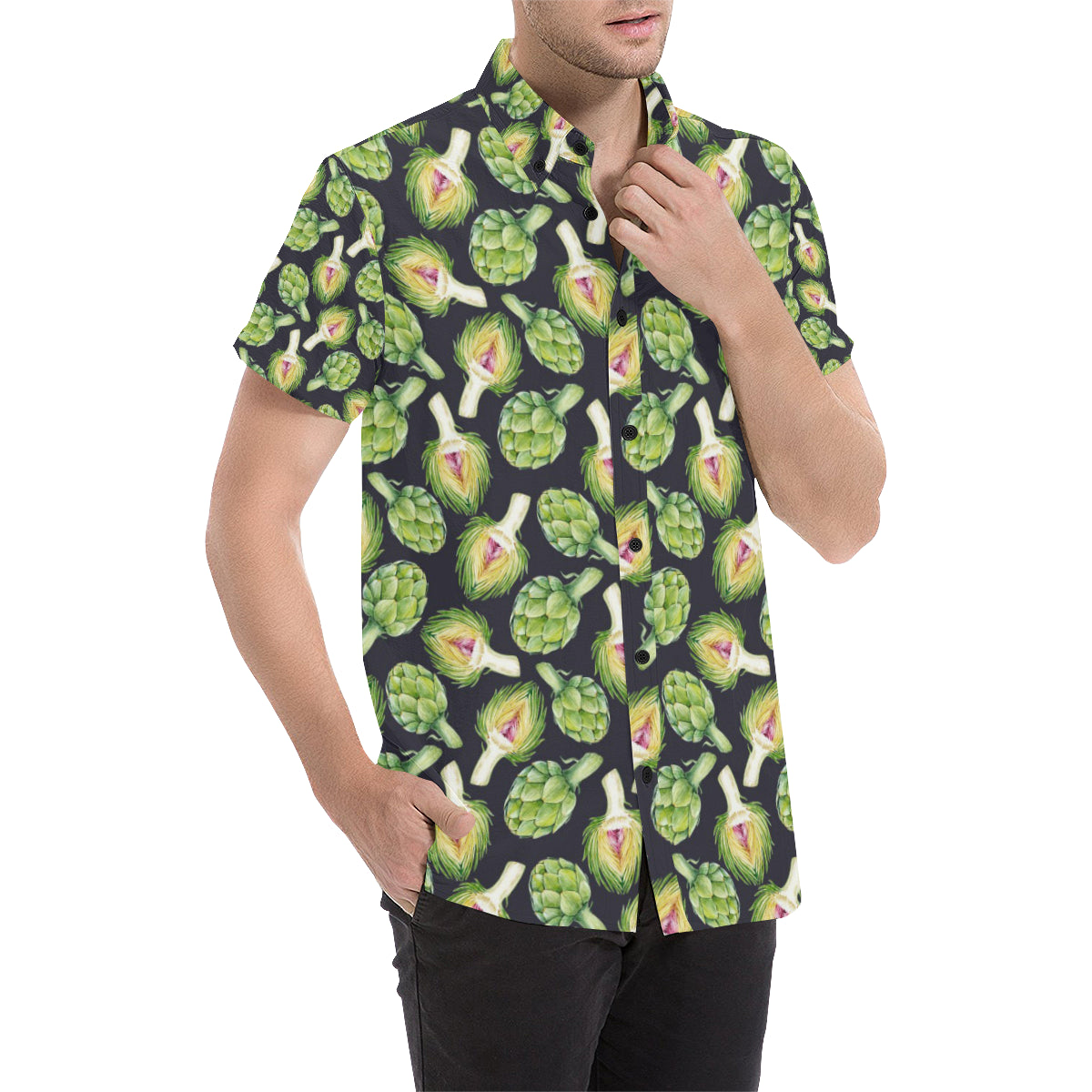 Artichoke Pattern Print Design 01 Men's Short Sleeve Button Up Shirt