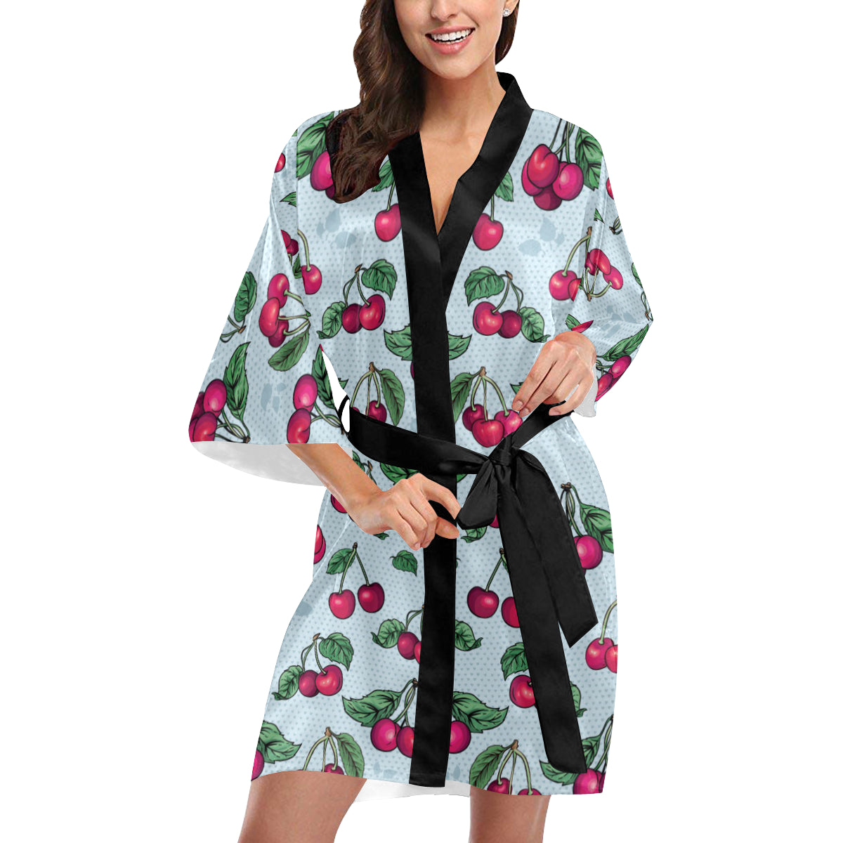 Cherry Pattern Print Design CH01 Women's Short Kimono