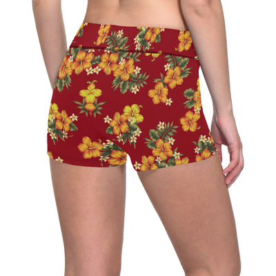 Orange Hibiscus Pattern Print Design HB026 Yoga Shorts