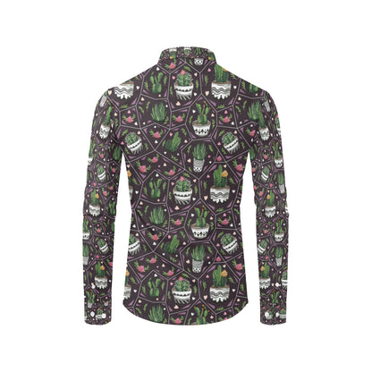 Cactus Pattern Print Design 03 Men's Long Sleeve Shirt