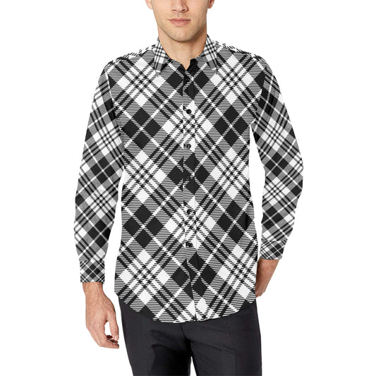 Plaid Black White Pattern Print Design A02 Men's Long Sleeve Shirt