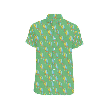 Budgerigar Pattern Print Design 01 Men's Short Sleeve Button Up Shirt