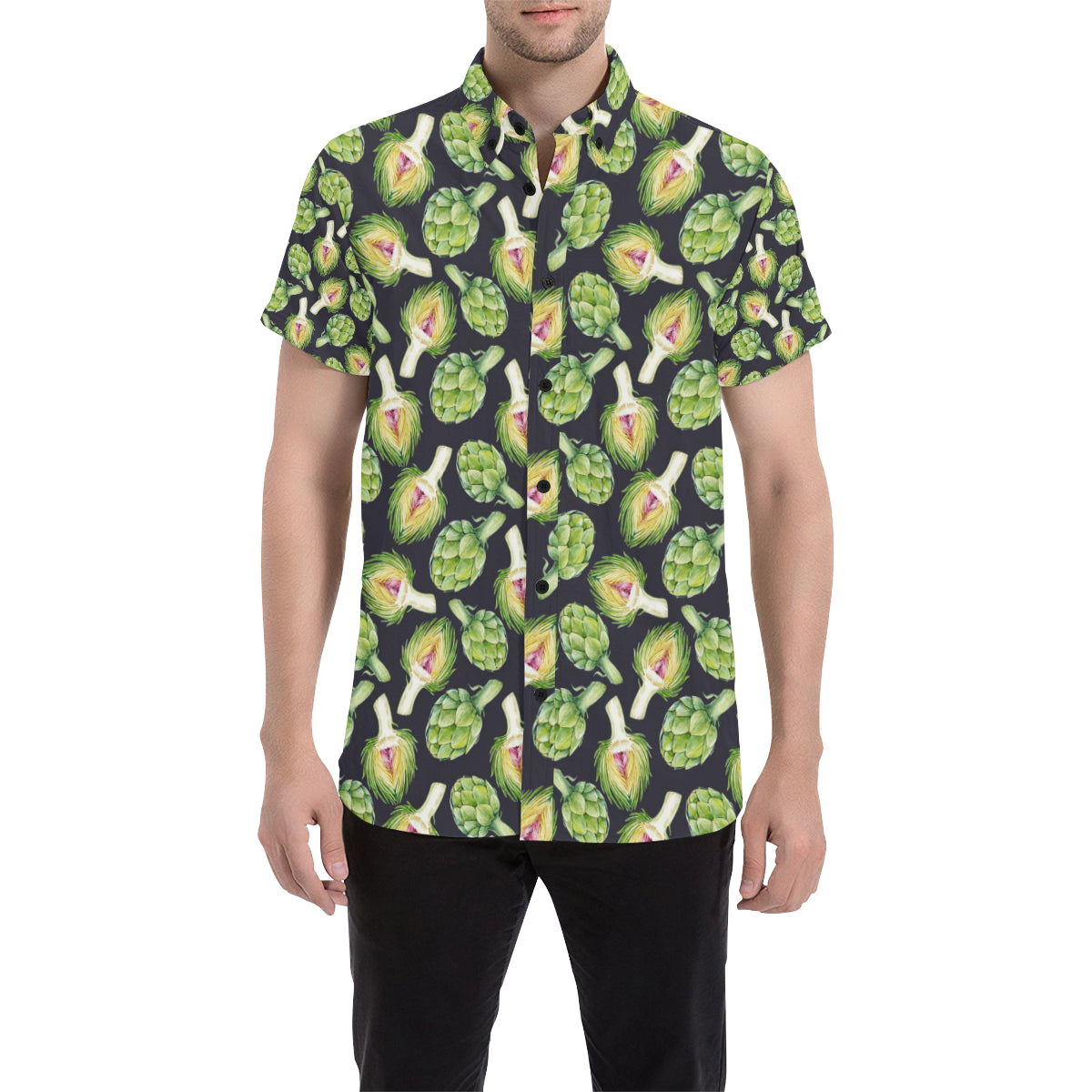 Artichoke Pattern Print Design 01 Men's Short Sleeve Button Up Shirt