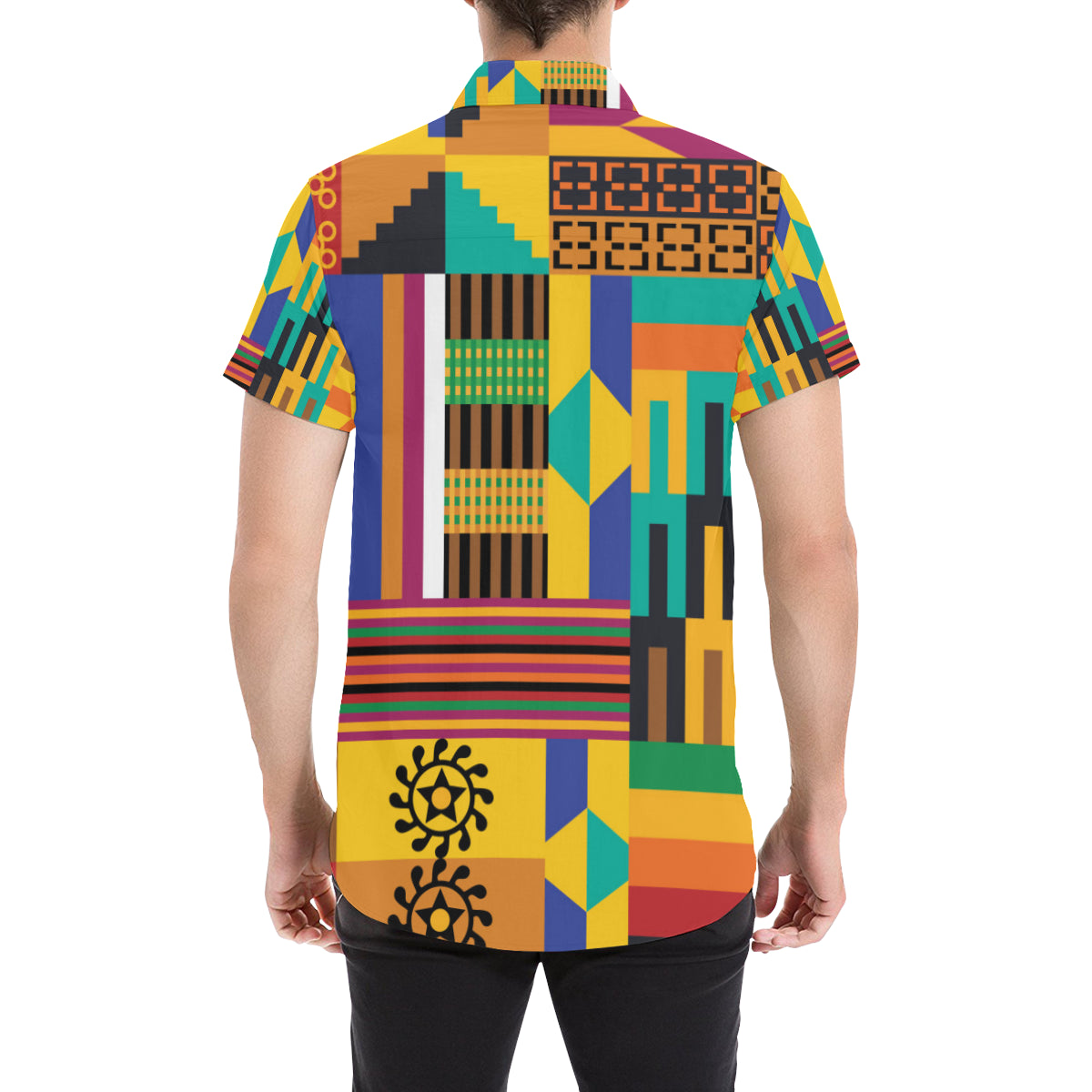 Kente Pattern Print Design 03 Men's Short Sleeve Button Up Shirt
