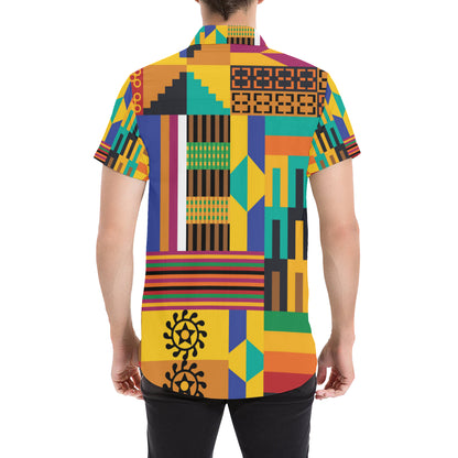Kente Pattern Print Design 03 Men's Short Sleeve Button Up Shirt