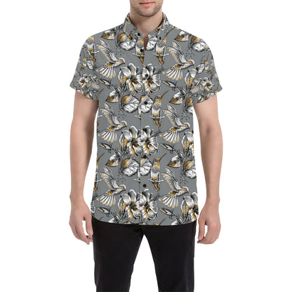 Hummingbird Pattern Print Design 02 Men's Short Sleeve Button Up Shirt