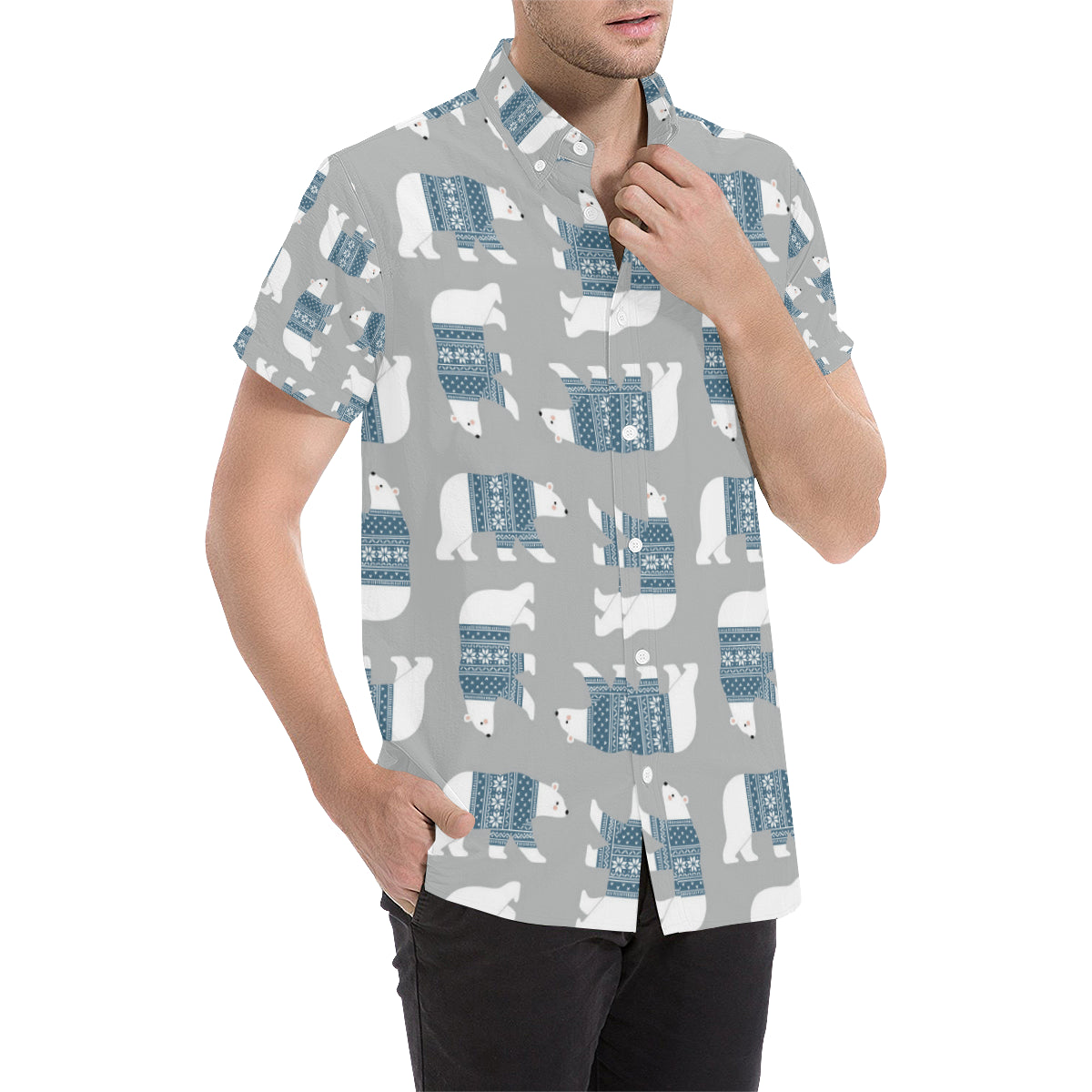 Polar Bear Pattern Print Design A03 Men's Short Sleeve Button Up Shirt