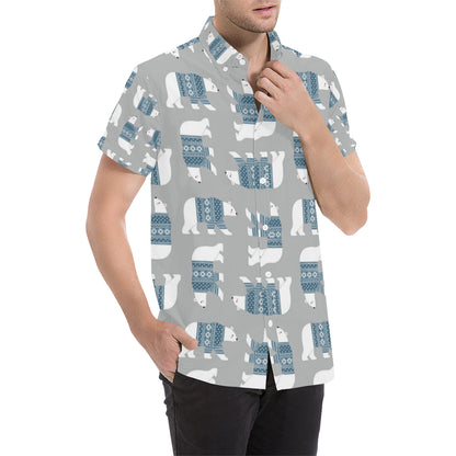 Polar Bear Pattern Print Design A03 Men's Short Sleeve Button Up Shirt