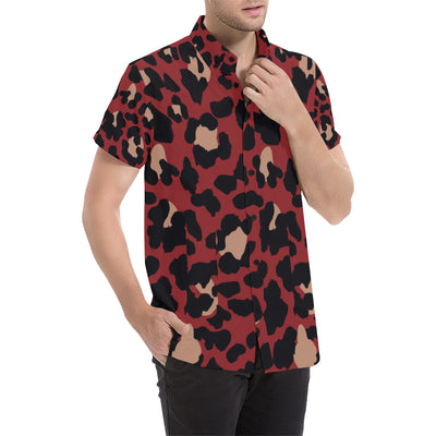 Cheetah Red Print Pattern Men's Short Sleeve Button Up Shirt