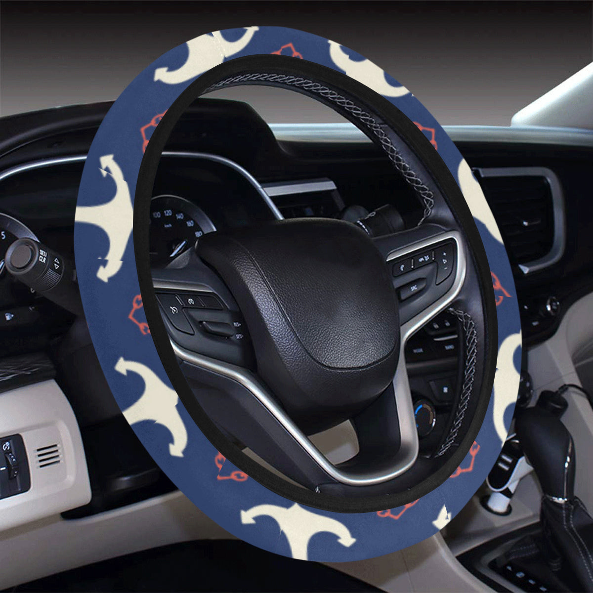 Anchor Pattern Print Design 07 Steering Wheel Cover with Elastic Edge