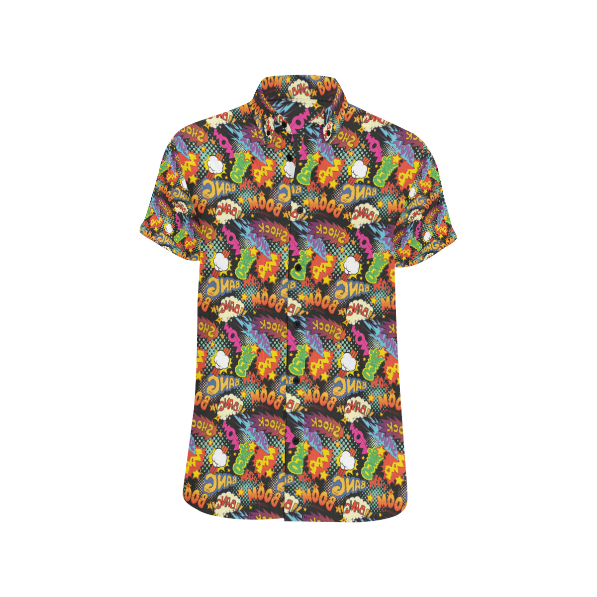 Comic Book Pattern Print Design 01 Men's Short Sleeve Button Up Shirt
