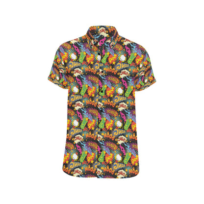 Comic Book Pattern Print Design 01 Men's Short Sleeve Button Up Shirt