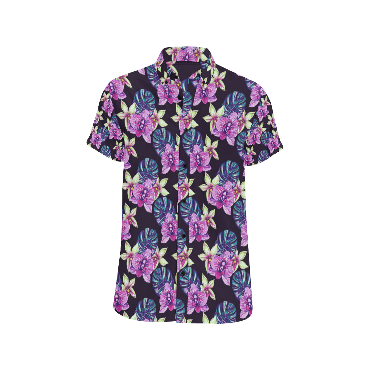 Orchid Pattern Print Design OR010 Men's Short Sleeve Button Up Shirt