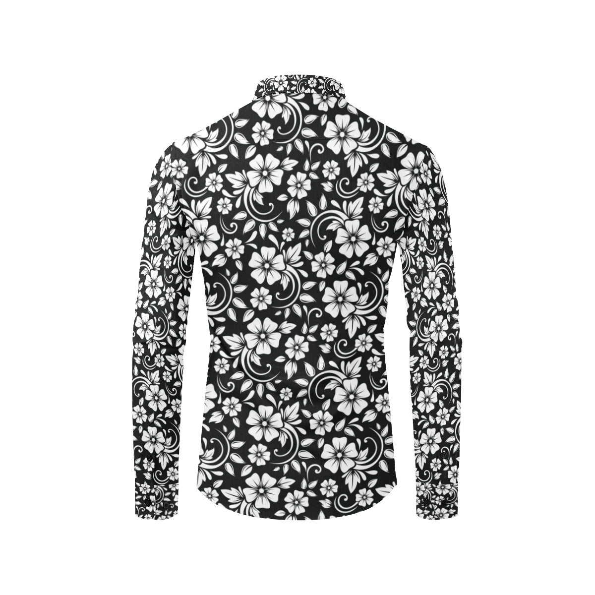 Floral Black White Themed Print Men's Long Sleeve Shirt