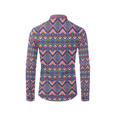 Indian Navajo Pink Themed Design Print Men's Long Sleeve Shirt