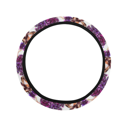 Chihuahua Purple Floral Steering Wheel Cover with Elastic Edge