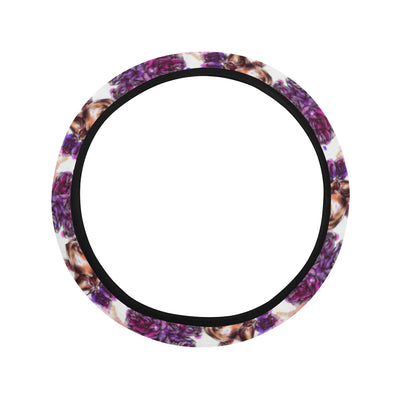 Chihuahua Purple Floral Steering Wheel Cover with Elastic Edge