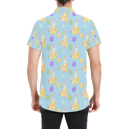 Easter Eggs Pattern Print Design RB015 Men's Short Sleeve Button Up Shirt