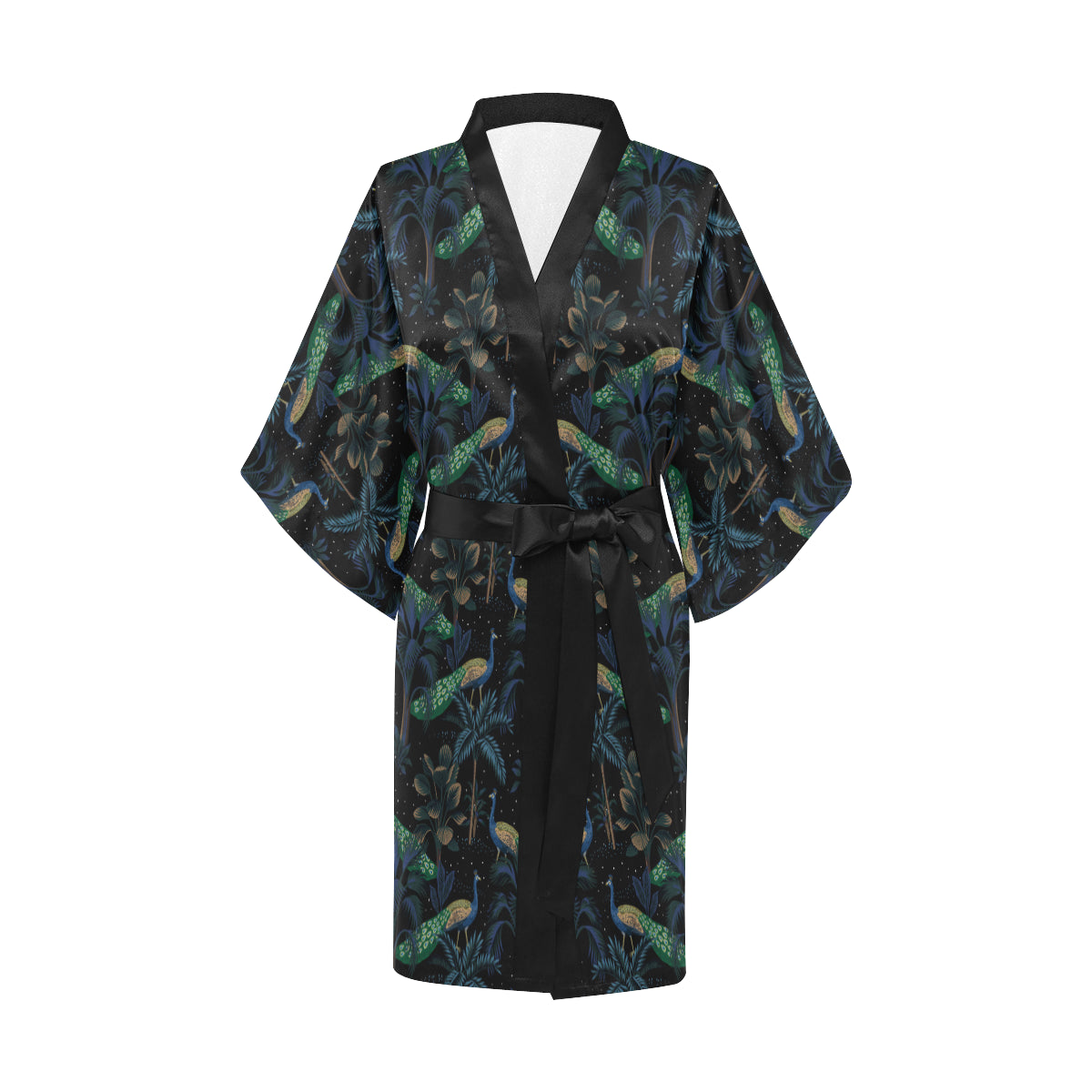Rainforest Peacock Pattern Print Design A04 Women's Short Kimono