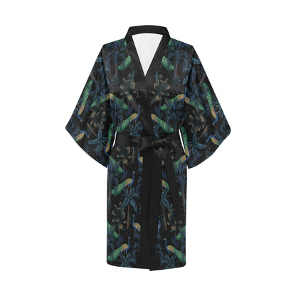 Rainforest Peacock Pattern Print Design A04 Women's Short Kimono