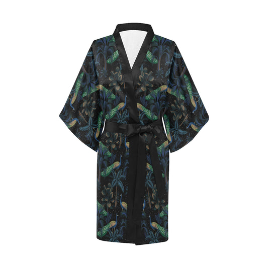 Rainforest Peacock Pattern Print Design A04 Women's Short Kimono