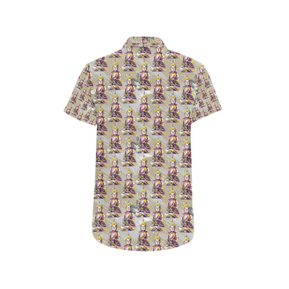 Buddha Pattern Print Design 07 Men's Short Sleeve Button Up Shirt