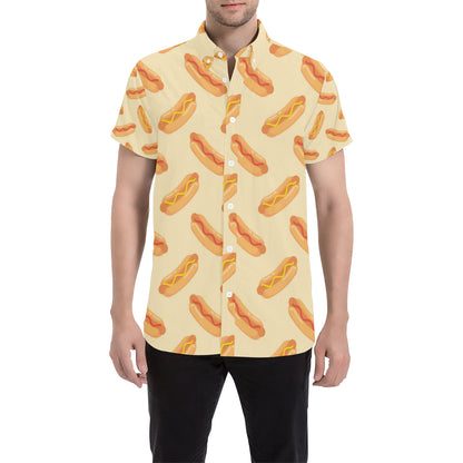 Hot Dog Pattern Print Design 05 Men's Short Sleeve Button Up Shirt