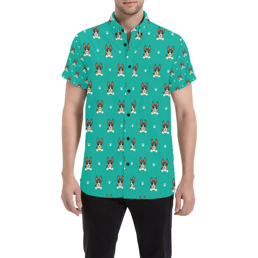 Basenji Pattern Print Design 03 Men's Short Sleeve Button Up Shirt