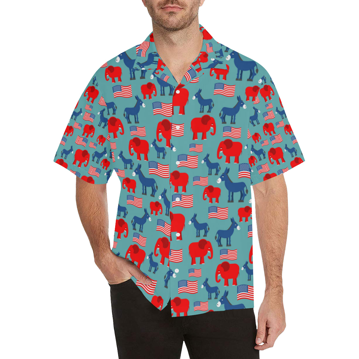 Donkey Red Elephant Pattern Print Design 03 Men's Hawaiian Shirt