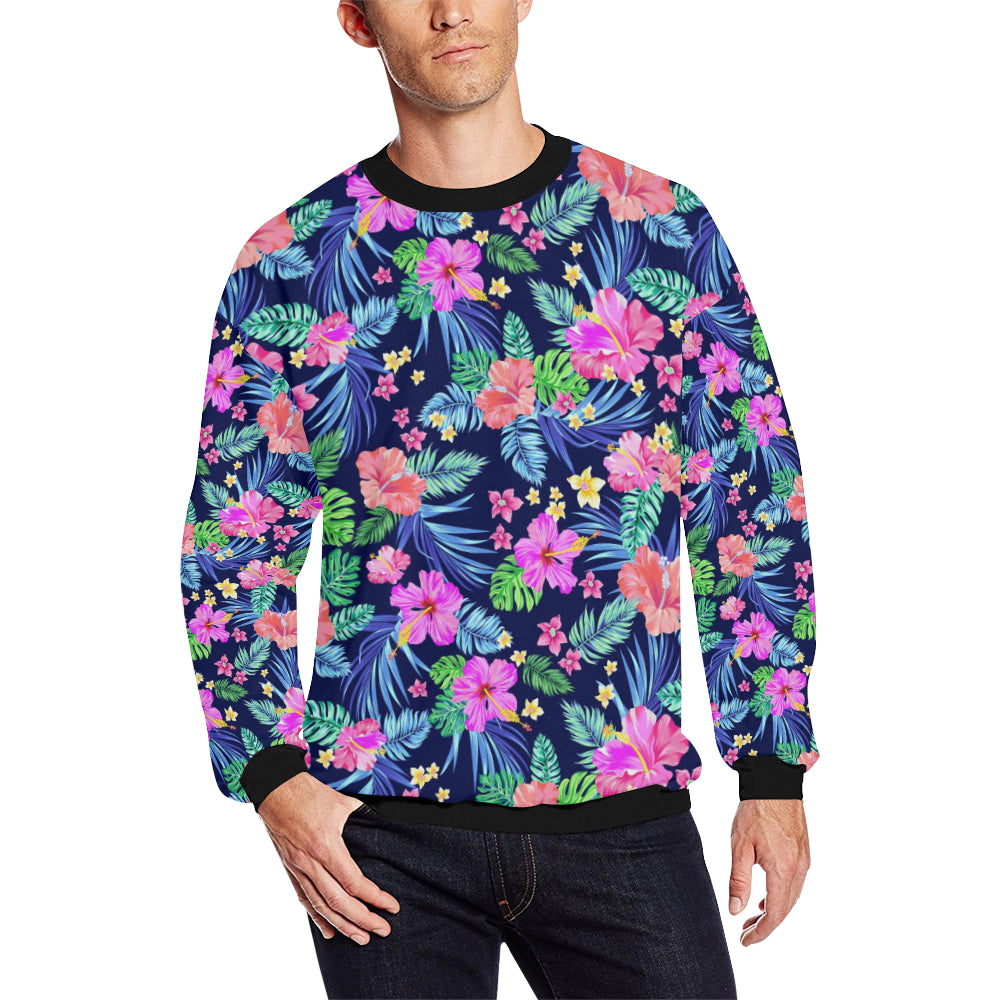 Neon Hibiscus Pattern Print Design HB016 Men Long Sleeve Sweatshirt