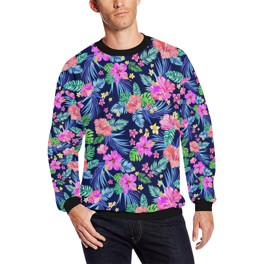 Neon Hibiscus Pattern Print Design HB016 Men Long Sleeve Sweatshirt