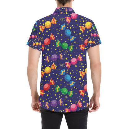 Candy Pattern Print Design CA06 Men's Short Sleeve Button Up Shirt