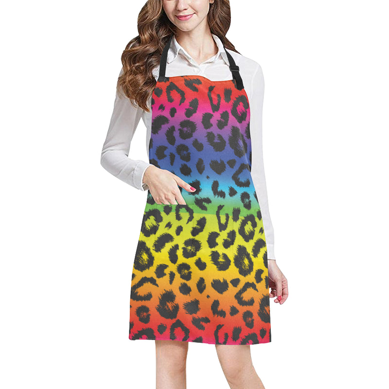 Rainbow Leopard Pattern Print Design A01 Apron with Pocket