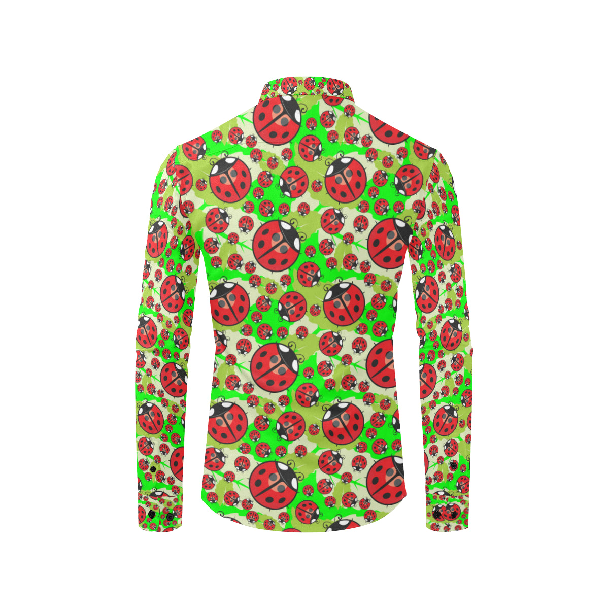 Ladybug with Leaf Print Pattern Men's Long Sleeve Shirt