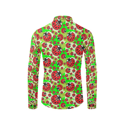 Ladybug with Leaf Print Pattern Men's Long Sleeve Shirt