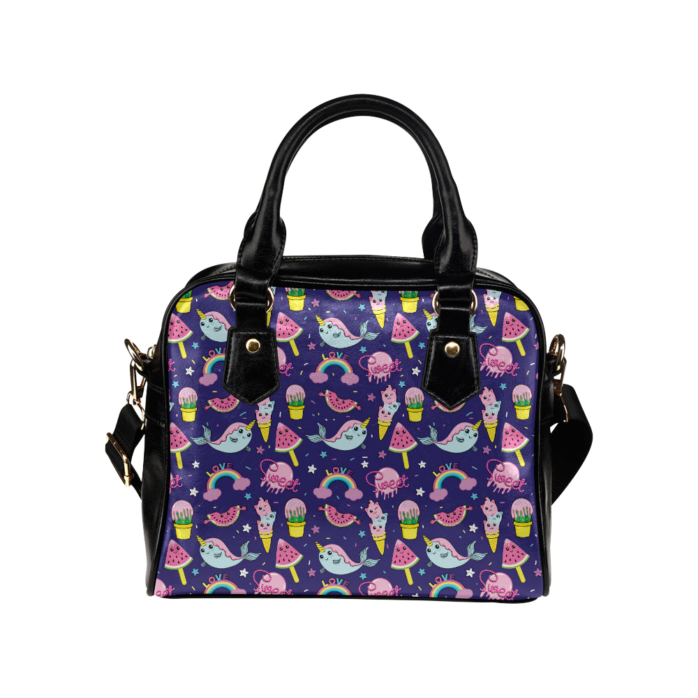 Narwhal Cute Pattern Print Design 02 Shoulder Handbag