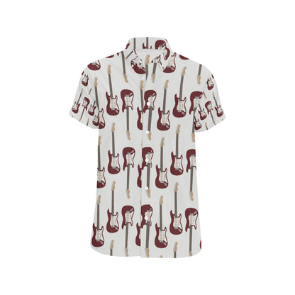 Bass Guitar Pattern Print Design 03 Men's Short Sleeve Button Up Shirt