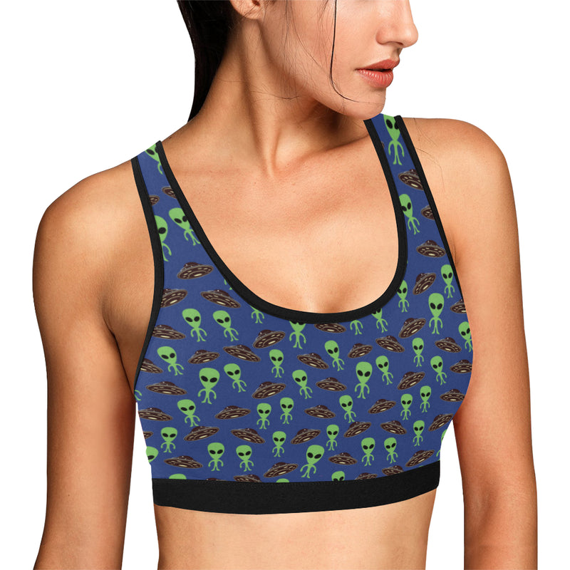 Alien Green UFO Pattern Sports Bra