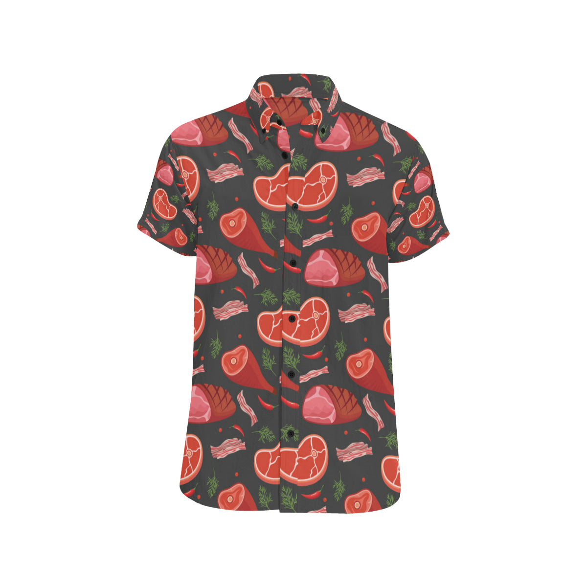 Meat Pattern Print Design 03 Men's Short Sleeve Button Up Shirt
